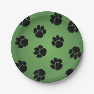 Paw Prints on Green Paper Plates