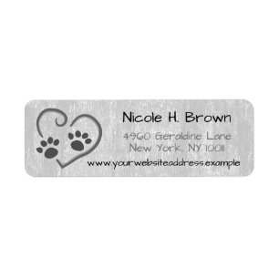 Paw Prints On Heart Mailing Address & Website Label