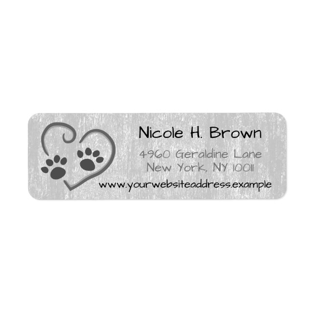 Paw Prints On Heart Mailing Address & Website Label (Front)