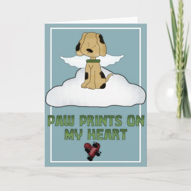 Paw Prints on Heart Pet Sympathy Greeting Card (Front)
