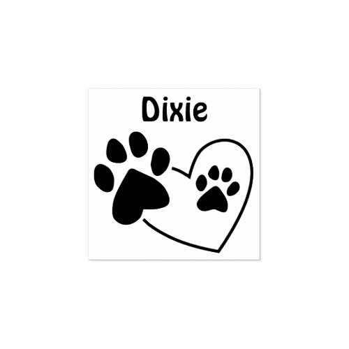 Paw Prints On Heart With Custom Pet Name Rubber Stamp