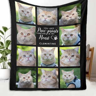 Paw Prints On My Heart Custom Pet Memorial Cat Fleece Blanket