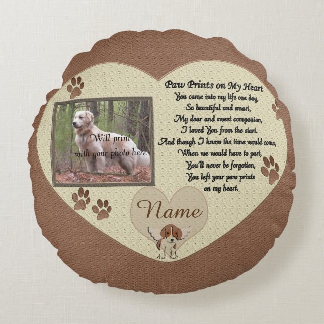 Paw Prints on My Heart - Dog Memorial Round Pillow (Front)