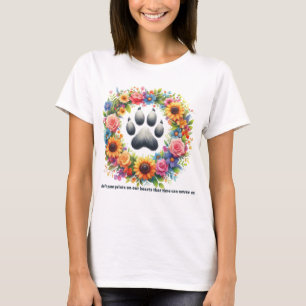 Paw Prints on My Heart -Floral Wreath Pet Memorial T-Shirt