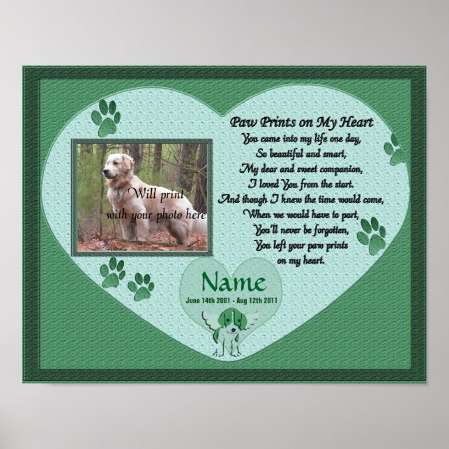 Paw Prints on My Heart - Green Dog Memorial (Front)