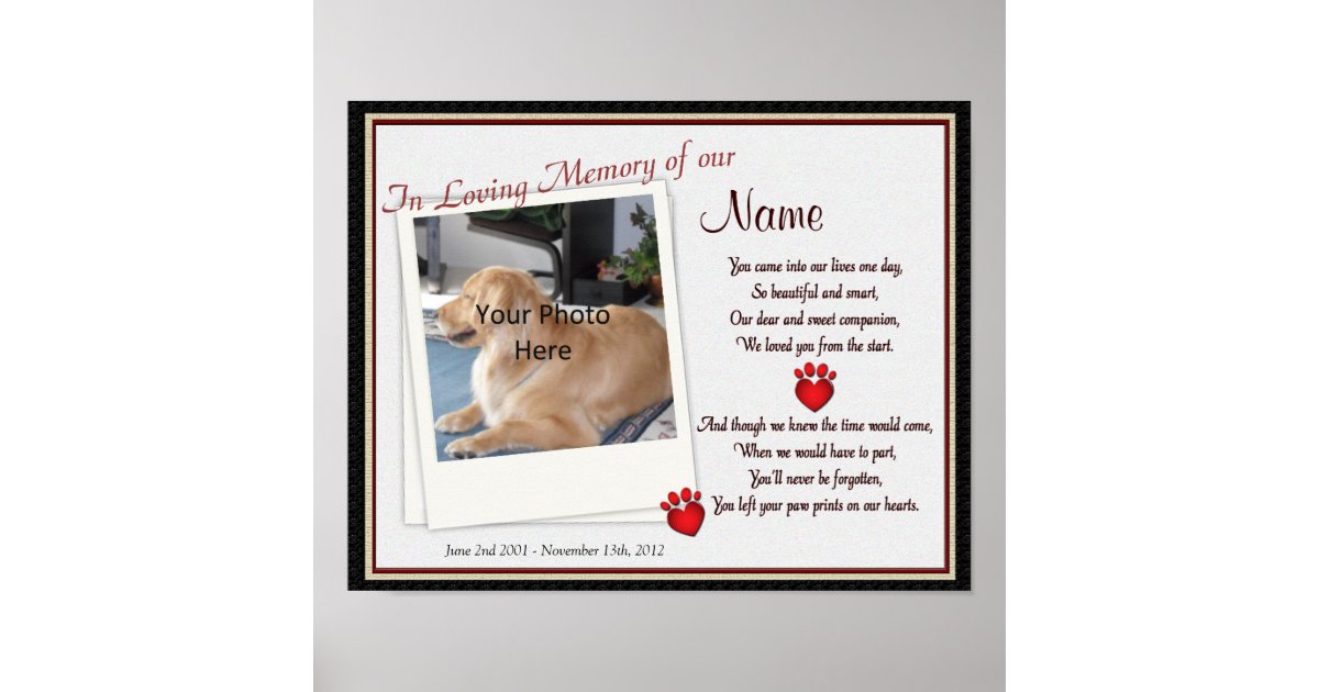 Personalized Pet Memorial Frame With Dog's Or Cat's Name