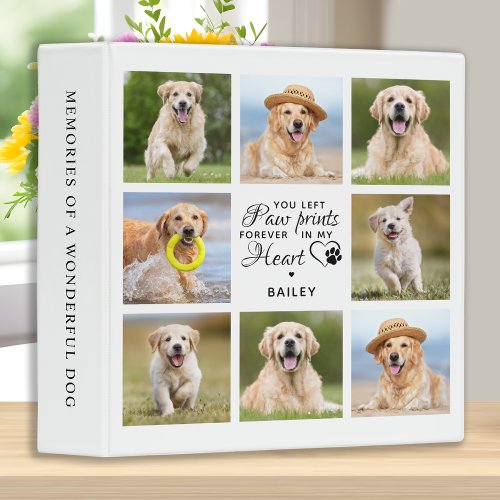 Paw Prints On My Heart Pet Memorial Photo Collage 3 Ring Binder