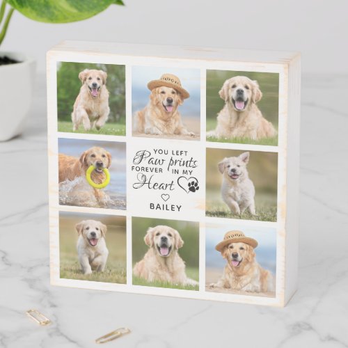 Paw Prints On My Heart Pet Memorial Photo Collage Wooden Box Sign