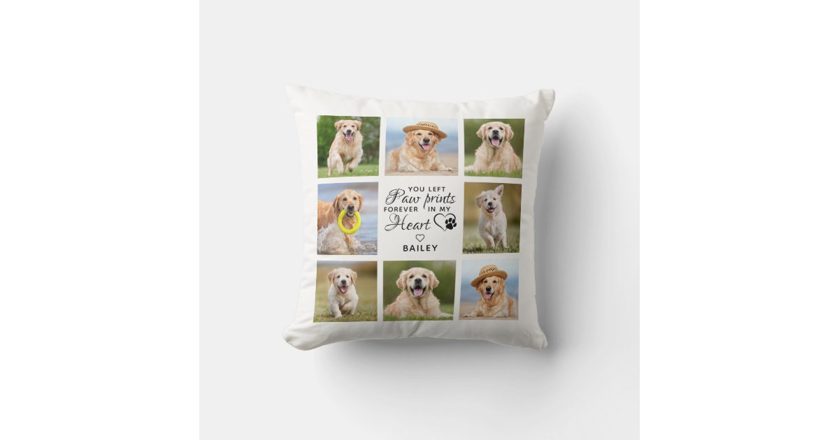 Paw Prints On My Heart Photo Collage Pet Memorial Throw Pillow | Zazzle
