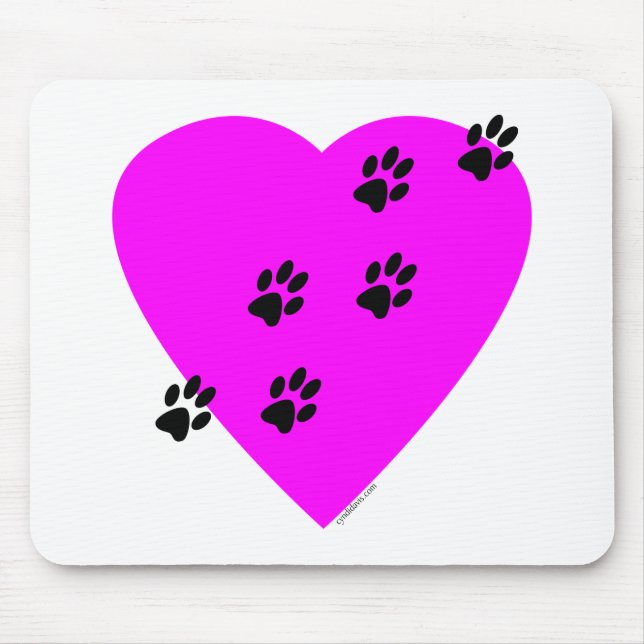 Paw Prints on my Heart - Pink Mouse Pad (Front)