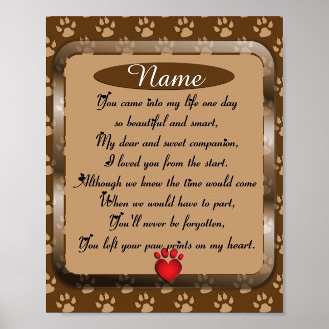Paw Prints on My Heart Poem Pet Memorial (Front)