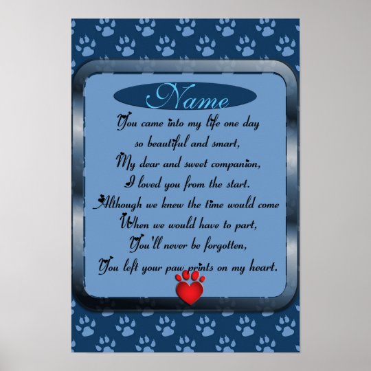 Paw Prints on My Heart Poem Pet Memorial | Zazzle.com