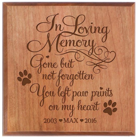 Paw Prints On My Heart Small Cherry Wood Pet Urn (Front)