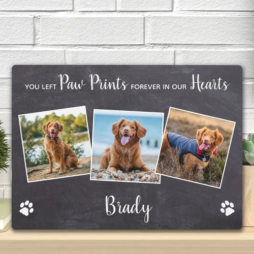 Paw Prints on our Hearts 3 Photo Pet Memorial Plaque