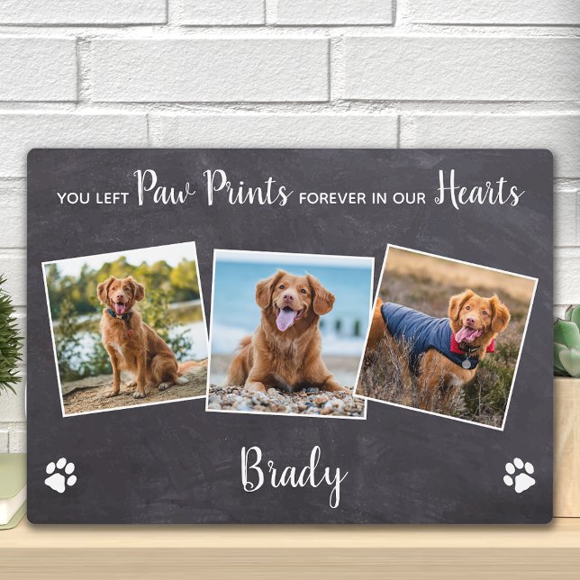 Paw Prints on our Hearts 3 Photo Pet Memorial Plaque (Creator Uploaded)
