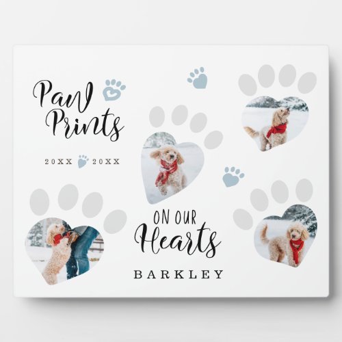 Paw Prints on Our Hearts Paw Print Photo Memorial Plaque