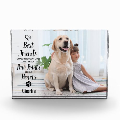 Paw Prints on our Hearts Pet Dog Memorial Photo Block