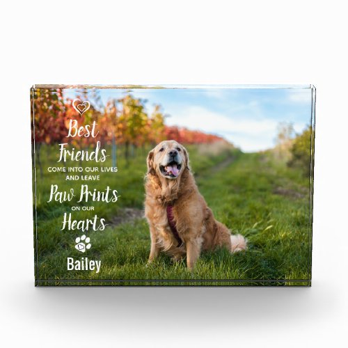 Paw Prints on our Hearts Pet Memorial Dog Photo Block