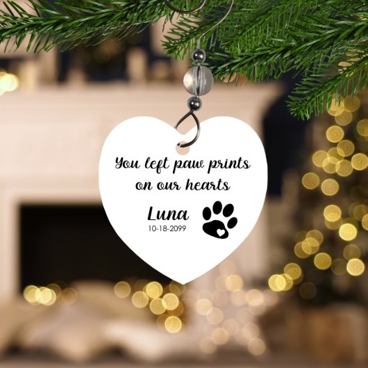 Paw Prints on our Hearts Pet Memorial Ornament (Front)