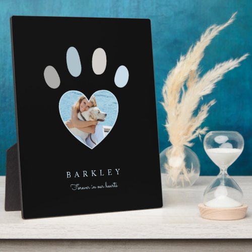 Paw Prints On Our Hearts Photo Memorial Black Plaque