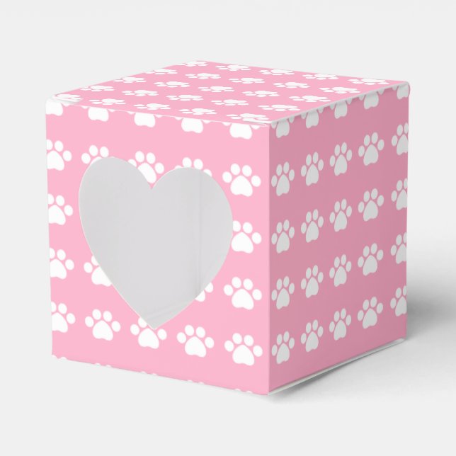 Paw Prints on Pink Background Favor Boxes (Front Side)