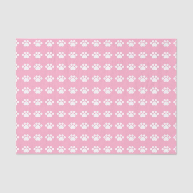 Paw Prints on Pink Background Tissue Paper (Front)