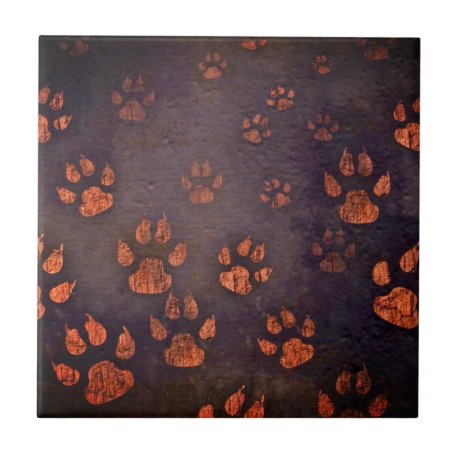 Paw Prints On the Floor Copper Brown |  Ceramic Tile (Front)