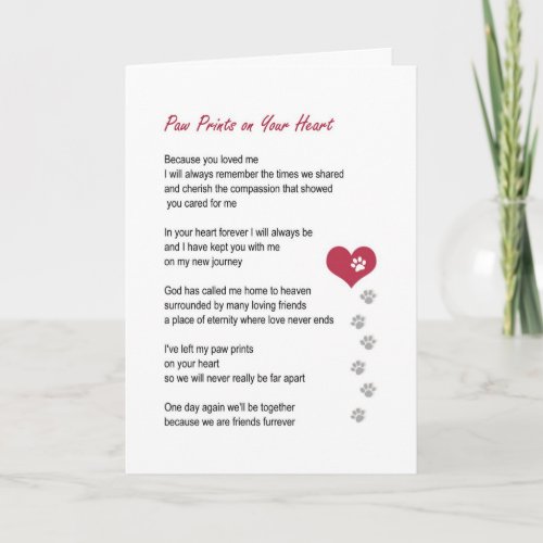 Paw Prints On Your Heart pet sympathy card