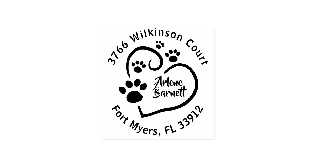 Paw Prints On Your Heart Round Return Address Rubber Stamp
