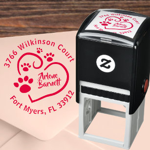 Paw Prints On Your Heart Round Return Address Self-inking Stamp