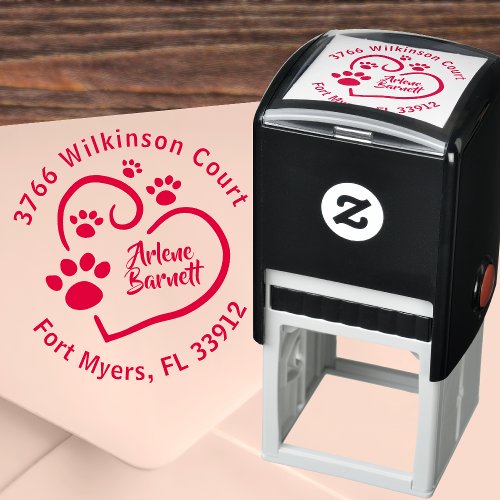 Paw Prints On Your Heart Round Return Address Self_inking Stamp