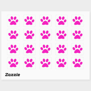Paw Prints Pattern Custom Cute Hot Pink Square Sticker