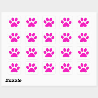 Paw Prints Pattern Custom Cute Hot Pink Square Sticker