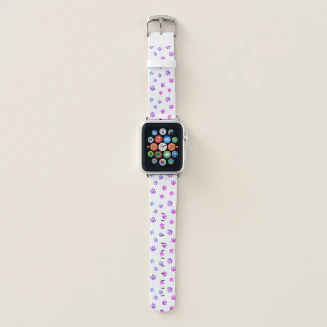 Paw Prints Pattern Purple Pink Blue Apple Watch Band Zazzle