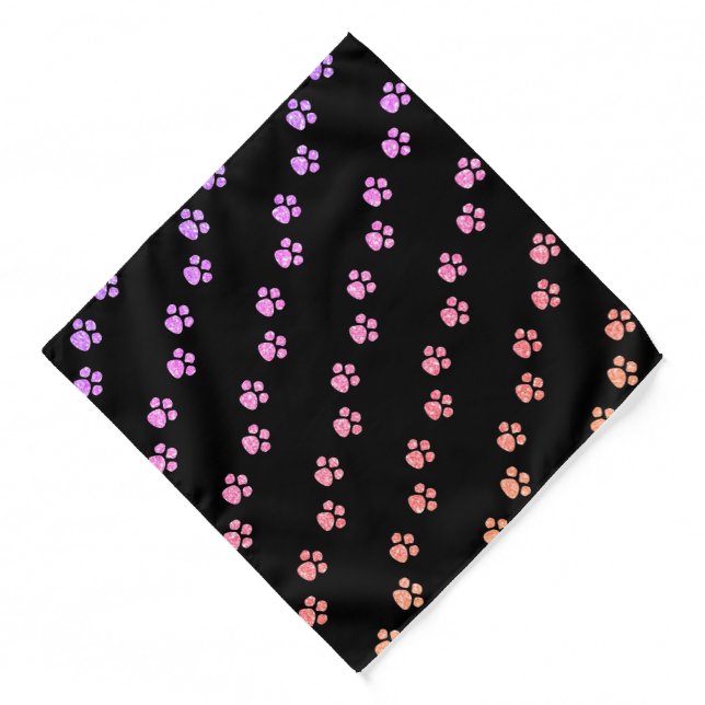 Paw Prints Patterns Pink Rose Gold Glitter Black Bandana (Front)