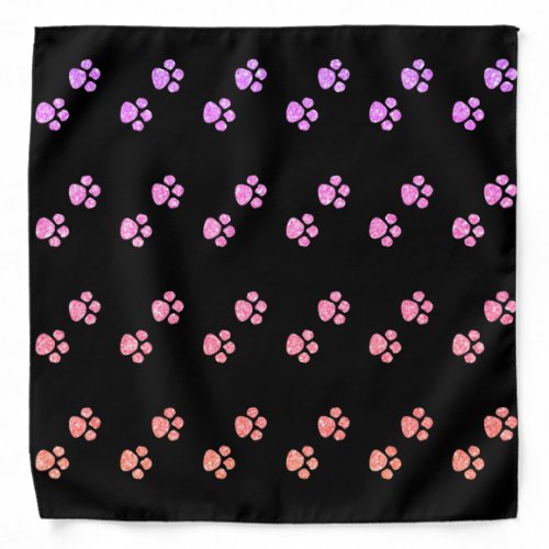 Paw Prints Patterns Pink Rose Gold Glitter Ombre Bandana