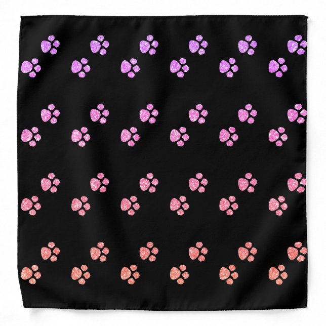 Paw Prints Patterns Pink Rose Gold Glitter Ombre Bandana (Front)