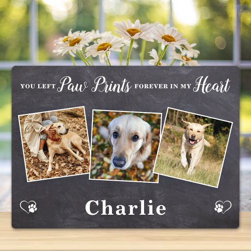 Paw Prints Personalized 3 Photo Dog Pet Memorial Plaque