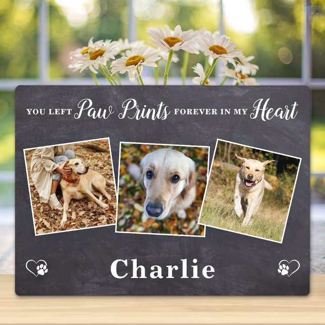Paw Prints Personalized 3 Photo Dog Pet Memorial Plaque (Creator Uploaded)