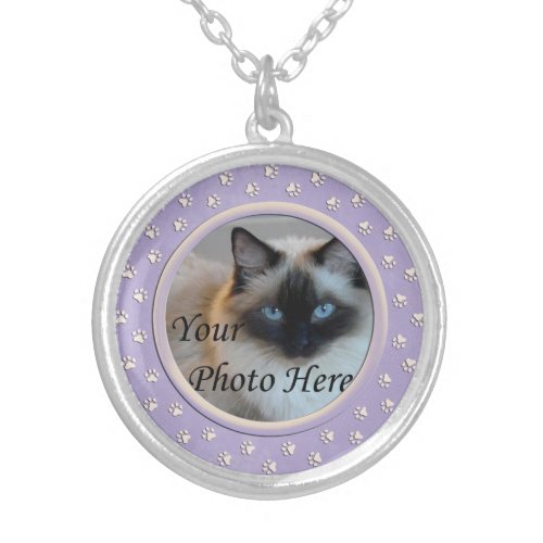 Paw Prints Personalized Dog or Cat Memorial Silver Plated Necklace