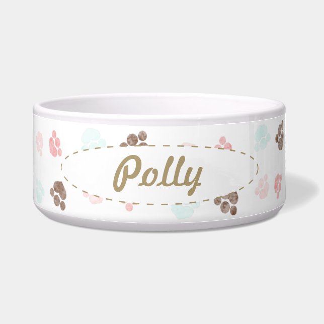 Paw Prints Personalized Mocha Baby Bowl (Front)