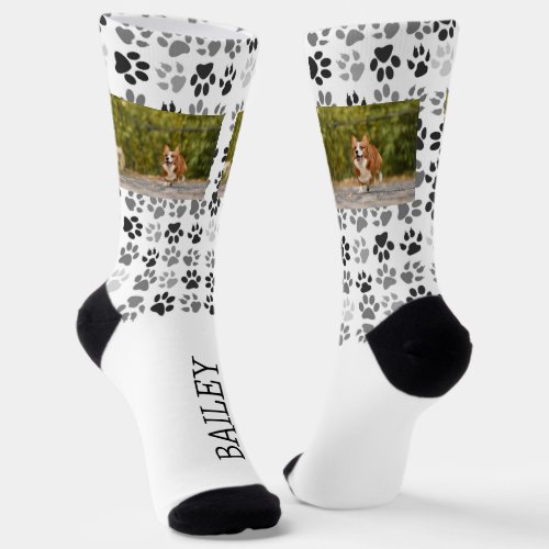 Paw prints Personalized Name Pet Photo Dog Cat Socks