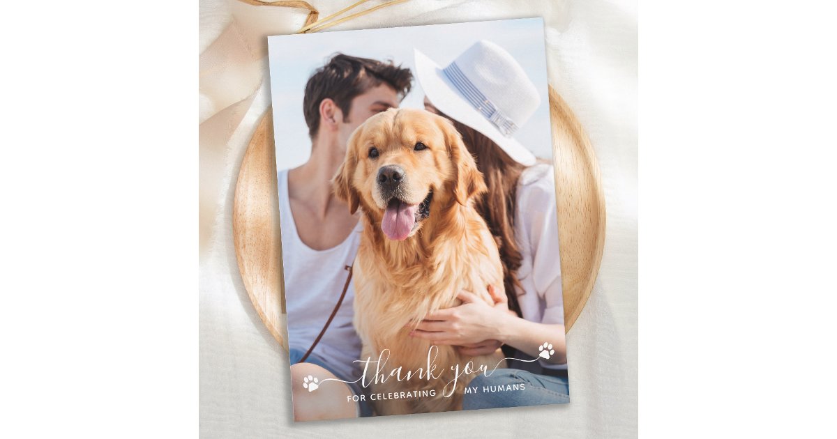 Paw Prints Personalized Pet Photo Dog Wedding Thank You Card | Zazzle