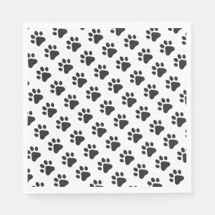 Paw Prints Pet Cat Dog Black White Party Napkins