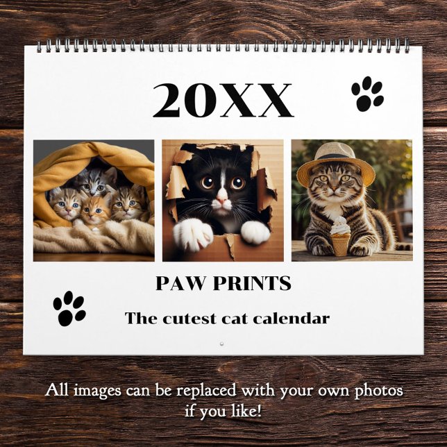 Paw Prints Pet Cat Photo Art Large Calendar (A beautiful personalized calendar featuring fun images of cats in the various seasons)