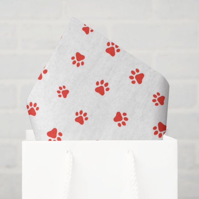 Paw Prints Pet Lovers Dogs Cats Pets Red Fun Tissue Paper (Gift Bag)