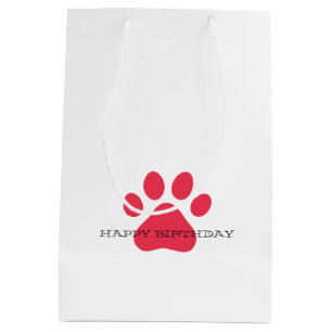 Paw Prints Pet Lovers Dogs Cats Red Gift Wrap Fun Medium Gift Bag