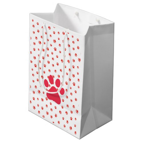 Paw Prints Pet Lovers Dogs Cats Red Gift Wrap Fun Medium Gift Bag