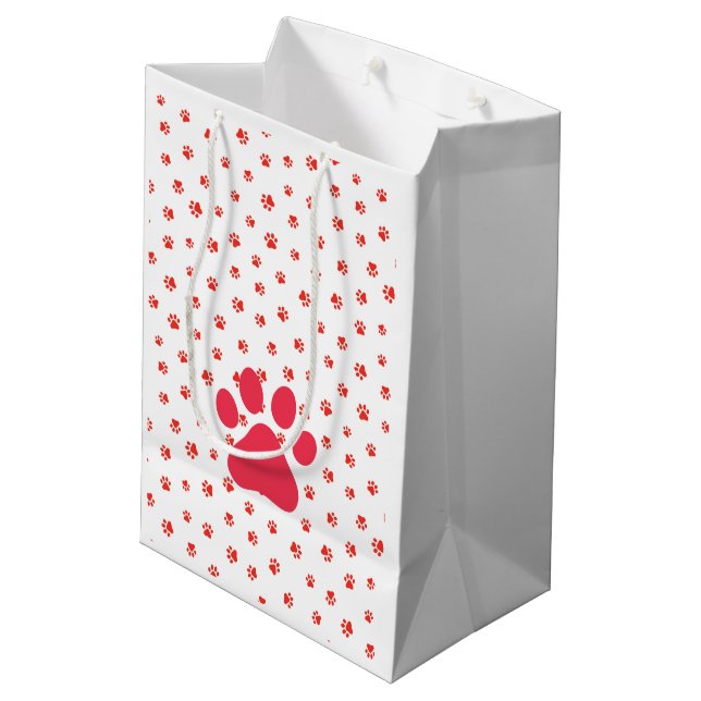 Paw Prints Pet Lovers Dogs Cats Red Gift Wrap Fun Medium Gift Bag (Back Angled)