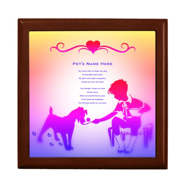 Paw Prints Pet Memorial Poem Personalized Rainbow Gift Box (Front)